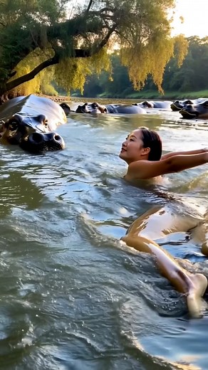 7.4K views | Woman swimming with hippo | Zoey and Tom | Facebook