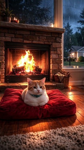 Shiro's Cozy Night 🔥🐱 | Fireplace Ambience #Shorts