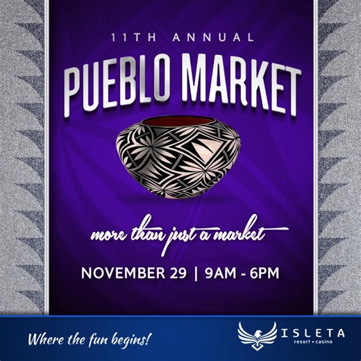 Kick off the holiday season with the 11th Annual Pueblo Market - only at Isleta Resort & Casino!🍁 A Cultural Experience for the Entire Family featuring over 200 artists! Traditional Arts, Food, Pueblo Dancers and much more!🍂 📍Isleta Resort & Casino 📅Saturday, November 29, 2025 ⏰9:00 AM - 6:00 PM Free event and open to the public! . . . #wherethefunbegins #isleta #NM #NewMexico #albuquerque #isletaresortandcasino #AlbuquerqueEvents #thingstodoinabq #abqlocal #abqfood #abqfoodies #abqtodo #abq