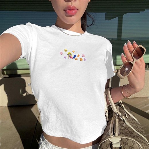 Embroidered Blonde Teen Girl Phone Baby Tee, Y2K Aesthetic T-shirt, Retro Girlhood Sweatshirt, 2000s Nostalgia Vintage Style Embroidery Top - Etsy