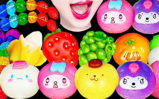 Jane ASMR SANRIO MOCHI, RAINBOW DANGO EATING