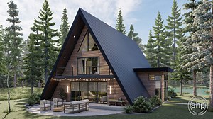 Modern Style A-Frame Cabin Plan w/ 2 Story Great Room | Spearfish
