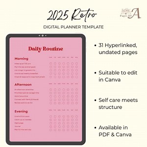 2025 Retro Digital Planner Template | Undated | Canva Planner Template | iPad Planner | Daily Tracker | Goals | Finance | Mood Tracker - Etsy