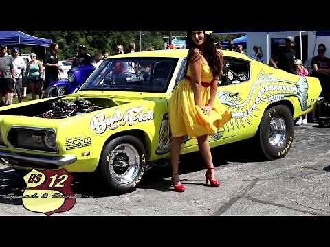 Pinup Girl Gets Dress Blown Up By Race Car 4K US12 Car Show