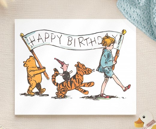 Winnie the Pooh Happy Birthday PNG, Classic Pooh Bear and Friends Birthday Banner, Vintage Pooh and Friends Printable Kids Party Designs - Etsy