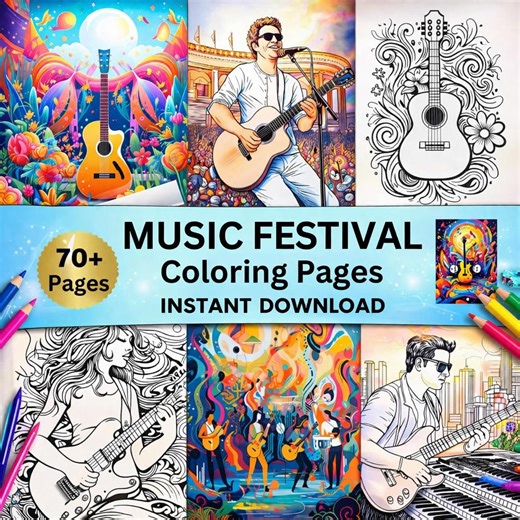 Music Festival Coloring Pages for Adults & Teens, 70+ Printable Coloring Sheets, Guitar and Concert Art, Relaxing Activity Digital Download - Etsy UK