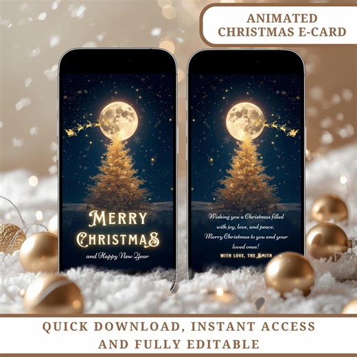 Animated Christmas E-card: Merry Christmas Digital Greeting Card Elegant Christmas Tree Holiday Ecard for Mobile Phone (editable Template) - Etsy UK