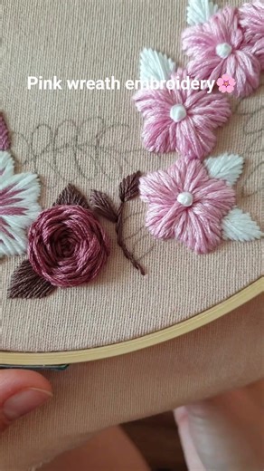 Pink shades beautiful floral embroidery 🌸 #embroidery #handmade #stitch #art #craft #diy #tutorial