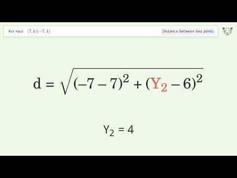 Find the distance between two points p1 (7,6) and p2 (-7,4): Step-by-Step Video Solution