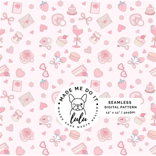 Pink Coquette Seamless Pattern | Bows, Hearts, Strawberries (digital Download) - Etsy Canada