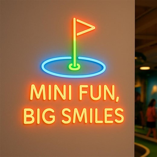 Minigolf Neon Sign. Minigolf Courses Light. Entertainment Centers Led Sign. "mini Fun, Big Smiles" Hole With Neon Flag Decor. - Etsy