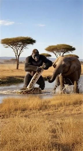 You Won’t Believe This Gorilla vs Python Fight | Elephant Rescue Story #shorts