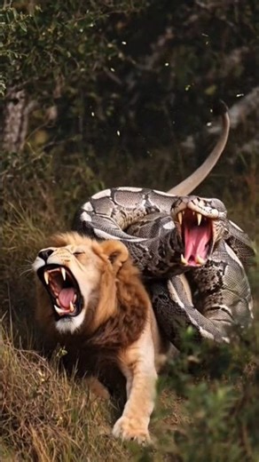 lion and python snake in the bush #nigeria #snake #shortvideo #shorts #python