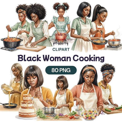 Black Woman Cooking Clipart, 80 African American Kitchen PNG, Baking Mom Graphics, Soul Food Art, Meal Prep Illustration, Home Chef Set - Etsy Australia