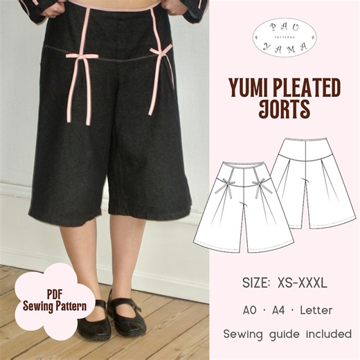 Yumi Pleated Jorts Sewing Pattern | Coquette Bow Shorts (digital PDF) - Etsy