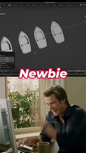 Blender Newbie vs Pro Array modifier #blendertutorial #blender3d #3d #tutorial #noob