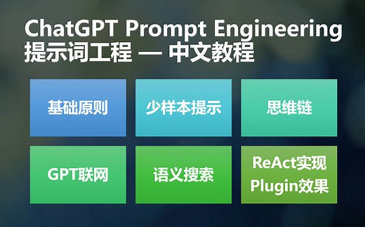 【45分钟系统学习】ChatGPT Prompt提示词工程 基础>少样本>思维链>联网>认知搜索>ReAct实现ChatGPT插件