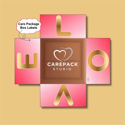 Valentine Care Package Printable Box Flap College Student Valentine's Day Gift Box Labels Boyfriend Deployment Gift for Him Box Label Hearts