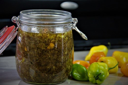 Learn how to make Mango Kuchela, a classic Caribbean condiment made with green mangoes, spices and peppers. With simple step by step instructions from Chris De La Rosa of CaribbeanPot.com you'll master this wonderful spiced mango pickle. You'll Need... 6-8 green mangoes (depending on how large they are) 3/4 tablespoon salt (adjust) 1 teaspoon brown sugar 1 1/2 cups veg oil 6-8 cloves garlic as much hot peppers as you can handle 2-3 tablespoon cilantro 2 1/2 tablespoon Anchar Massala More recipe 