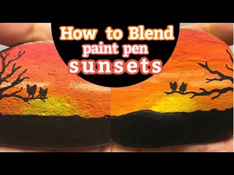 Learn How to Paint a Beautiful Sunset Silhouette Rock with Posca Paint Pens || Rock Painting 101