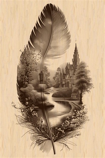 Silver Pack®! Feather & Church Laser Engraving File PNG, JPEG High Resolution, River Scene Art+ Png_svg_pdf_eps(full-color Vector Format) - Etsy