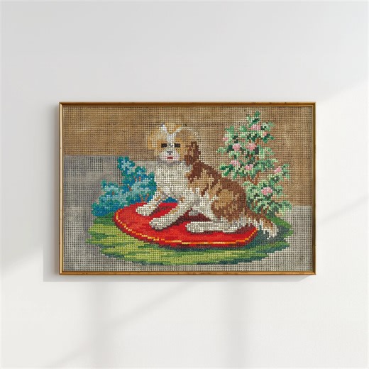 Needlepoint Dog Print | Vintage Dog Painting | Printable Wall Art | Digital Download - Etsy