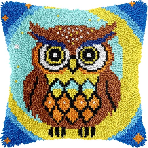 Needlepoint Pillow Kit Owl Diy Latch Hook Kits Pillow Needlepoint Cushion Kit For Home Décor Needlework Set For Adult Beginners 17X17In