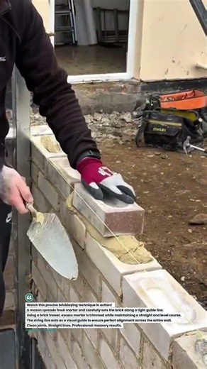 Perfect Brick Line Leveling Technique #Bricklaying #Masonry #Construction