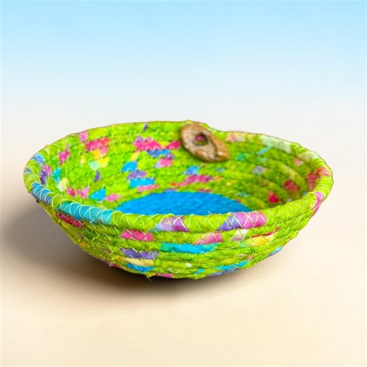 Handmade Coiled Rope Basket, Green Fabric Bowl, Catch All Mini Basket - Etsy