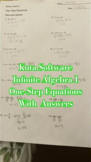 Kuta Software Infinite Algebra 1 One-Step Equations With Answers #mathproblem #Onestepequaion