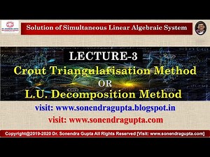 Crout Triangularisation Method | Numerical Method | Simultaneous Linear System
