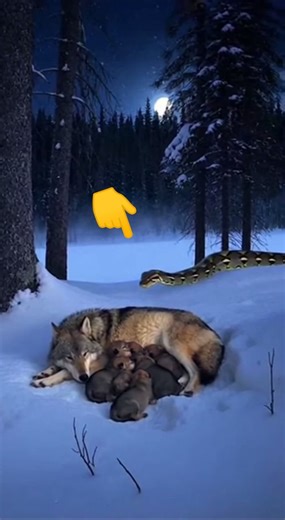 Python VS Mother Wolf #python #wolf #winter