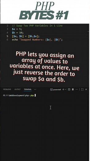 Swap Two PHP Variables in 1 Line! | PHP Bytes #1 #php #coding