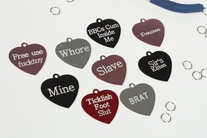 Custom BDSM Collar Tag – Engraved Heart Charm, Personalized Submissive Name Tag, DDLG Brat Collar Accessory, Kinky Gift for Petplay or Subs - Etsy
