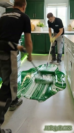 THIS FLOOR IS CRAZY 🤯 Green Marble Epoxy Kitchen Transformation #epoxy #epoxyfloor #epoxyresin