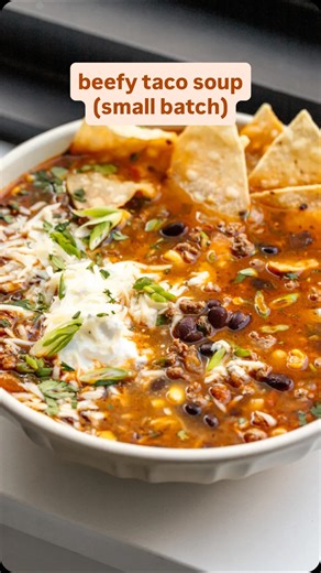 Sara Alvord on Instagram: "Small Batch Taco Soup (with ground beef + black beans) is heeeere! > https://aflavorjournal.com/ground-beef-taco-soup-with-black-beans-small-batch/ I developed this soup to be really beefy, hearty, and broth-y. I’ve seen a lot of taco soup recipes that have a TON of tomatoes / tomato paste / tomato sauce / etc., in them, and while they’re no doubt delicious, I wanted to make a soup that tasted more like just a basic, gringo, ground beef taco. SO. Here’s my version. 😀 