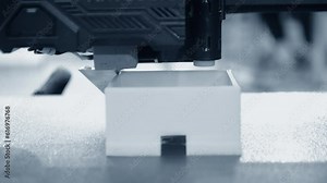 3D printer printing object close-up. Process creating three-dimensional model on 3d printer. Additive printer technology. 3D Prototyping. 3D design modeling. New modern innovation printing technology