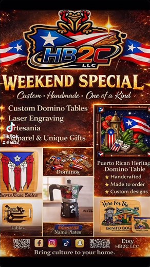 HB2C LLC on Instagram: "We are at International Market World – Building C-30! If you love: 🇵🇷 Custom Domino Tables 🇵🇷 Puerto Rican Cutting Boards 🇵🇷 Coquí Keychains 🇵🇷 Engraved Tumblers 🇵🇷 Unique Handmade Gifts Then you NEED to come see us this weekend 💥 Everything is handcrafted. Everything is customizable. Everything is CULTURE. 📍 1052 US Hwy 92 Building C-30 Auburndale, FL Tag someone who loves domino nights 👇🔥"