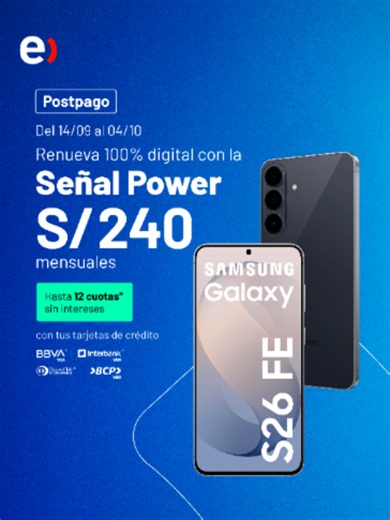 Llegó el nuevo Samsung Galaxy S26 FE 📱, equipado con la experiencia Galaxy más reciente para ofrecerte funciones inteligentes, mayor fluidez y nuevas formas de crear. Encuéntralo en entel.pe. #Tecnología #PiensasEnEquiposPiensasEnEntel