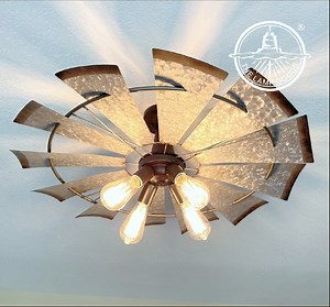 Farmhouse Windmill Chandelier STATIONARY Semi Flush Light Fixture 30"- Modern Rustic Kitchen Living Room Laundry Ceiling Lighting Galvanized - Etsy