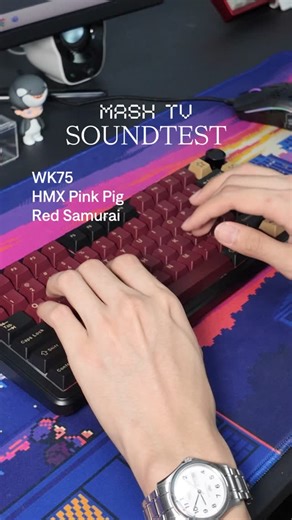 HMX Pink Pig sound test 🐷🔊 featured on the WK75 in black with Red Samurai keycaps. The HMX Pink Pig is a smooth linear with a long spring, giving you a crisp bottom-out and bouncy return—perfect for a clean yet thocky typing profile. All items available at mash.sg! ♥️ #MASH | MASH