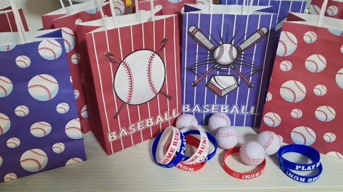 16 PCS Baseball Gift Bags - Baseball Theme Party Supplies with Handle - Treat & Favor Bags