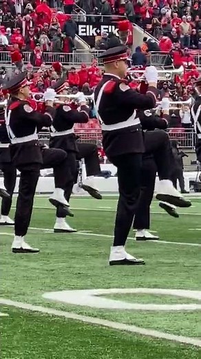 OSU Buckeye Battle Cry Ohio State Marching Band Entrance from Sideline with Drum Major & Brutus