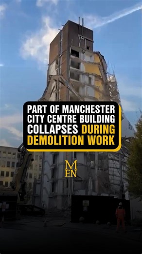 The scene in Manchester this afternoon after part of a building collapsed during demolition work. Part of Alberton House off Bridge Street collapsed this afternoon (Friday) with scaffolding sent crashing into the River Irwell. The building is understood to have been scheduled for demolition. One person who works nearby said there was a 'strong earthquake like feeling' and that surrounding buildings were evacuated, with firefighters at the scene. | Manchester Evening News