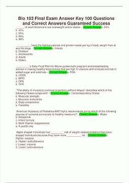 Bio 103 Final Exam Answer Key 100 Questions and Correct Answers Guaranteed Success