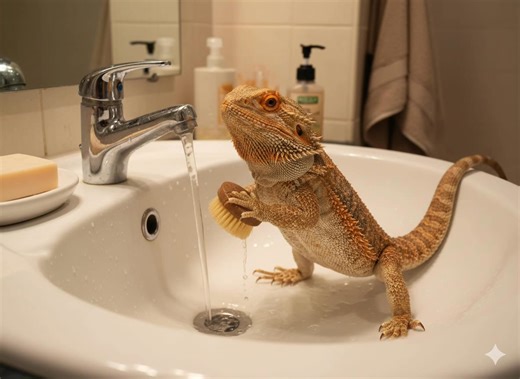 Stormy cleaning up in the sink | John Godfrey