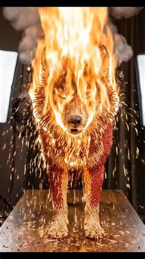 Masterpiece ultra-photorealistic sculpture of a wolf, constructed\rfrom thousands of wooden sticks..