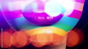 female lips and face with changing rainbow pride makeup
