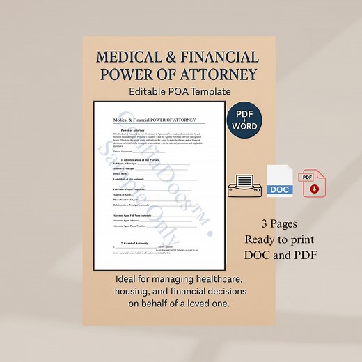Editable Medical and Financial Power of Attorney Form (PDF & Word) - Etsy