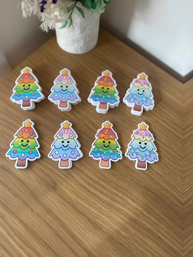 Christmas tree stickers  I had lots of fun making 200 of these Christmas tree stickers, there’s 4 designs and 50 of each design  Can’t wait to make some more | TTS Creations | Facebook